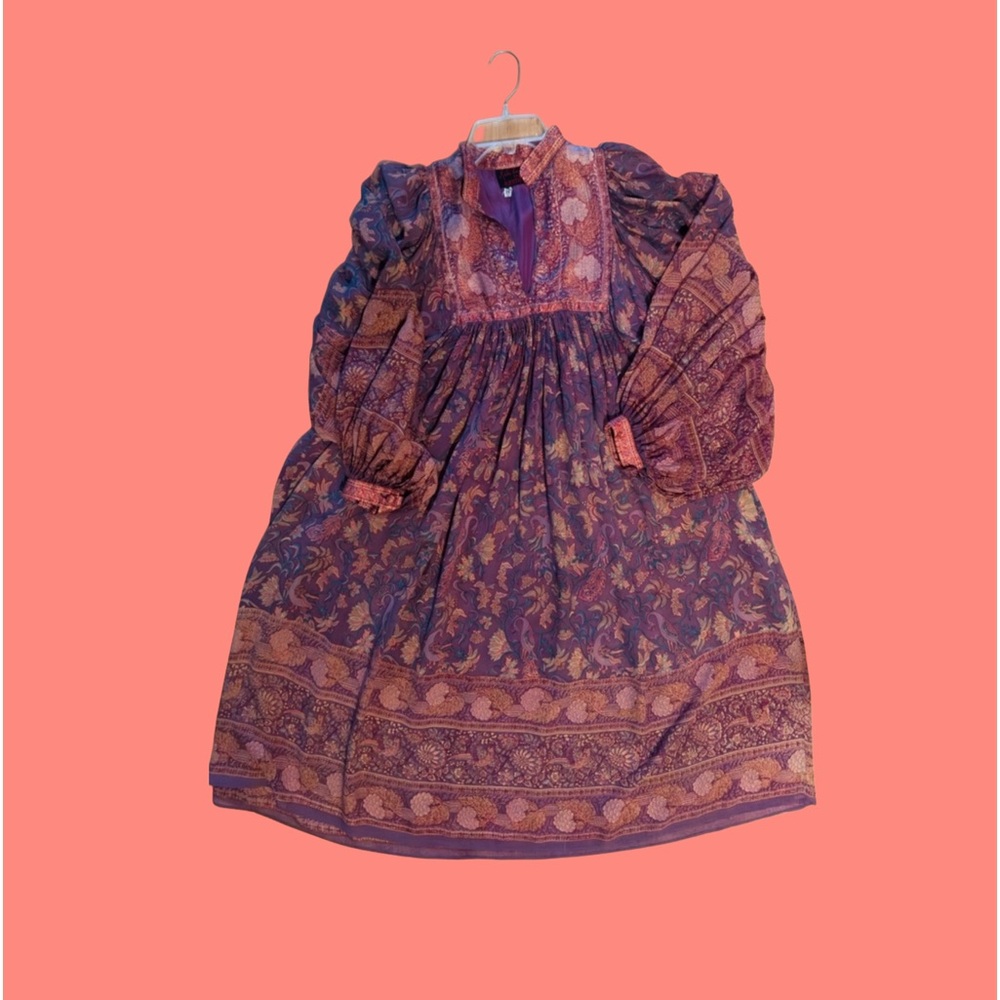 1970’s rare Ritu Kumar for Judith Ann -  Silk Peacock Block Print Dress